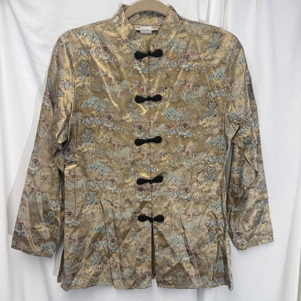 VTG Womens Petite Med Black Gold Brocade Floral Frog Closure Geisha Goth
